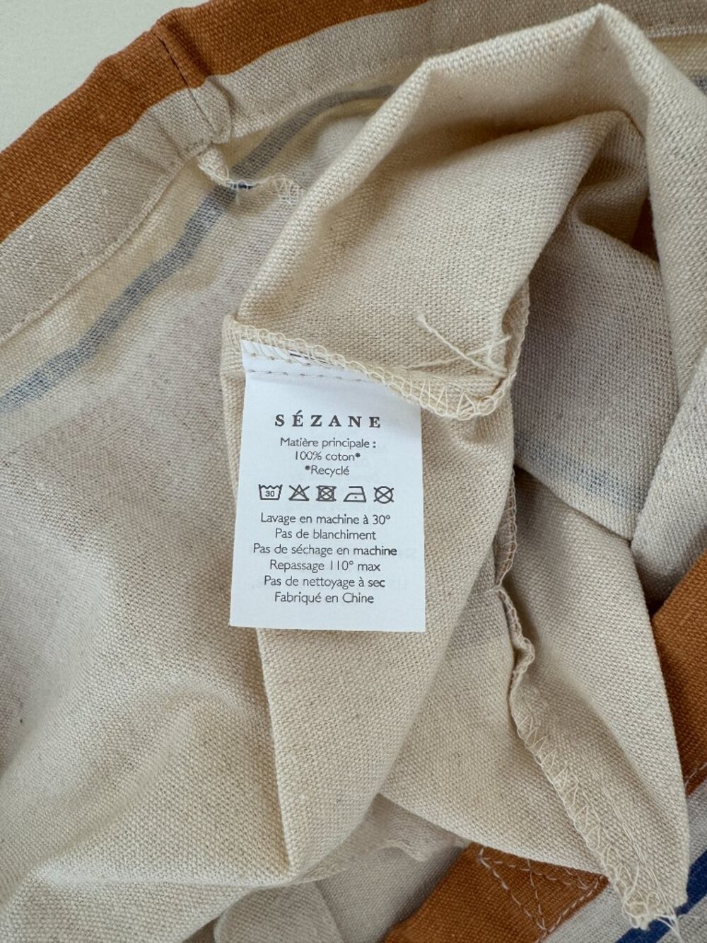 Sézane limited edition Italy l'Avventura cotton tote gold/amber/tan stripe NWOT - Picture 4 of 7